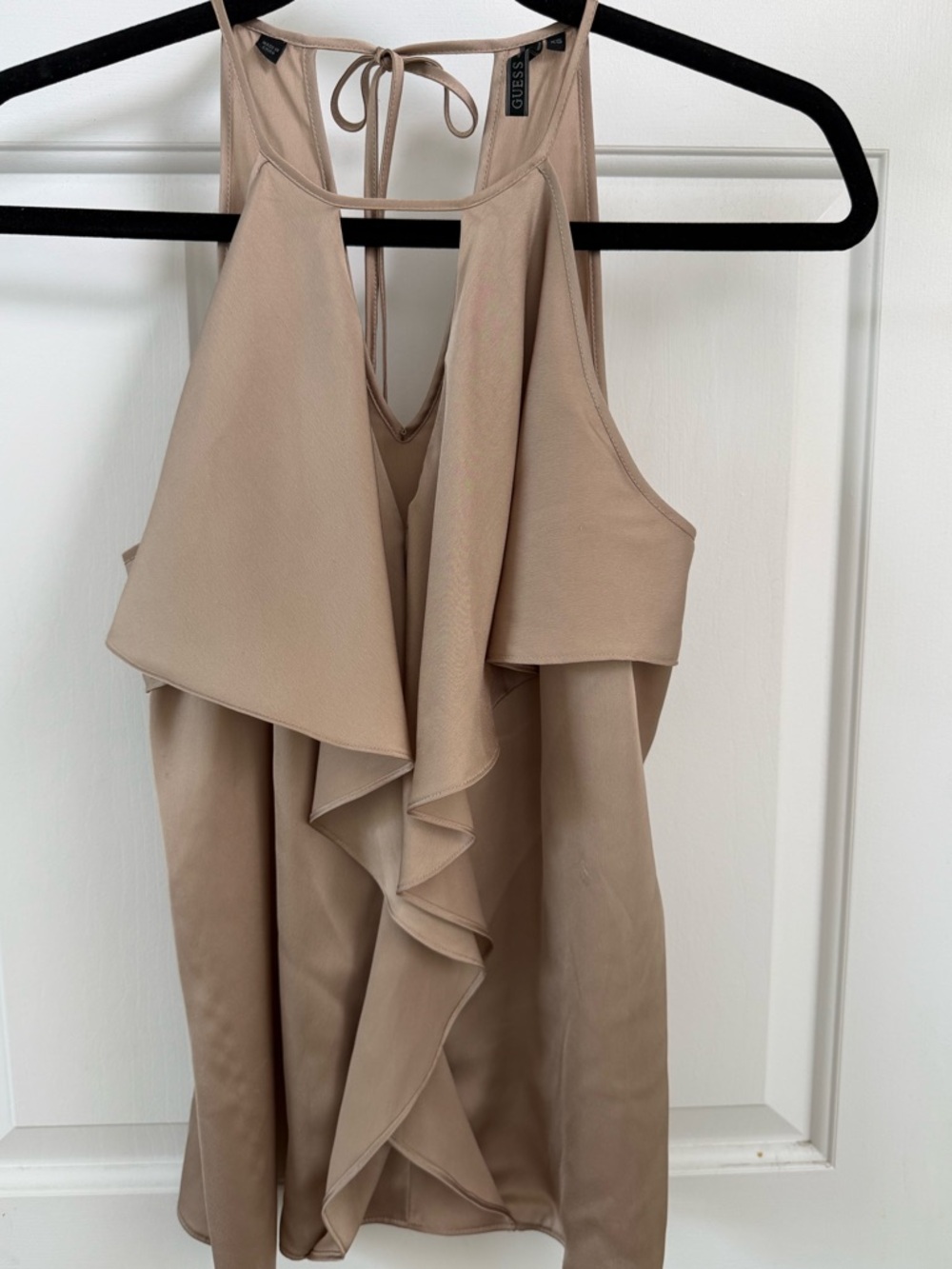 Guess Ruffled Halter Tank Top- Gold Taupe